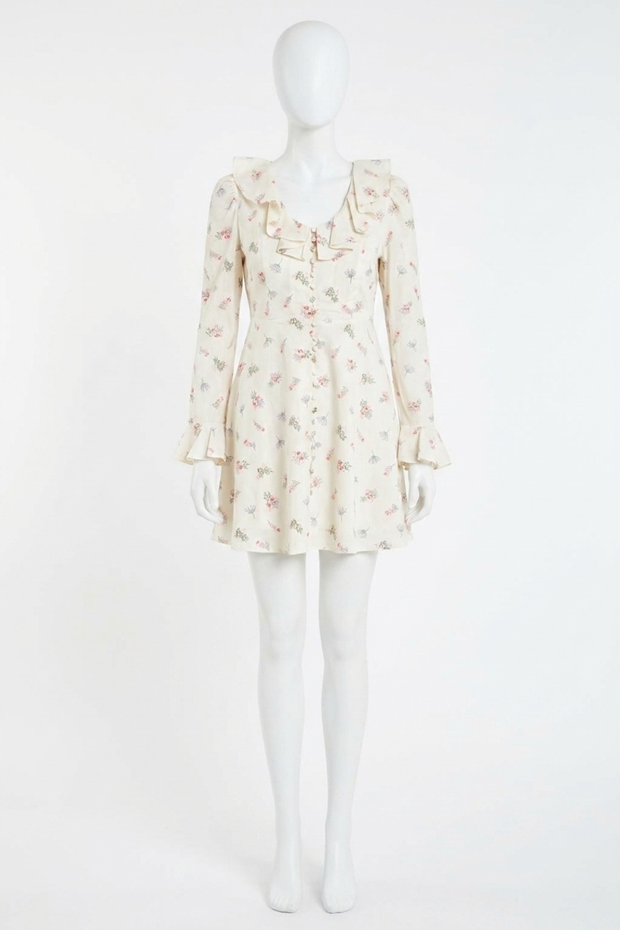 NEW ENGLISH FACTORY floral ruffled mini dress in ivory